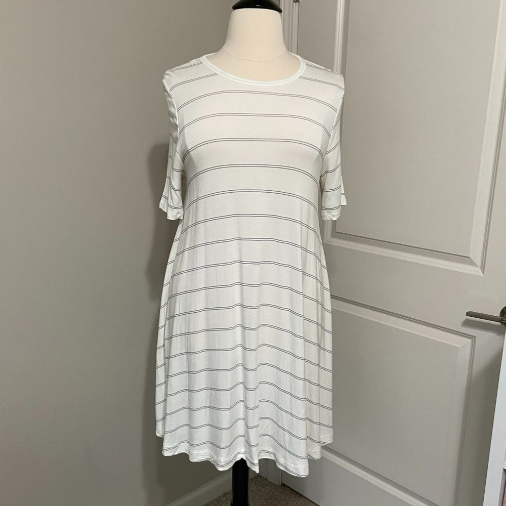 LOFT Outlet Lounge White & Gray Striped Swing Dress
